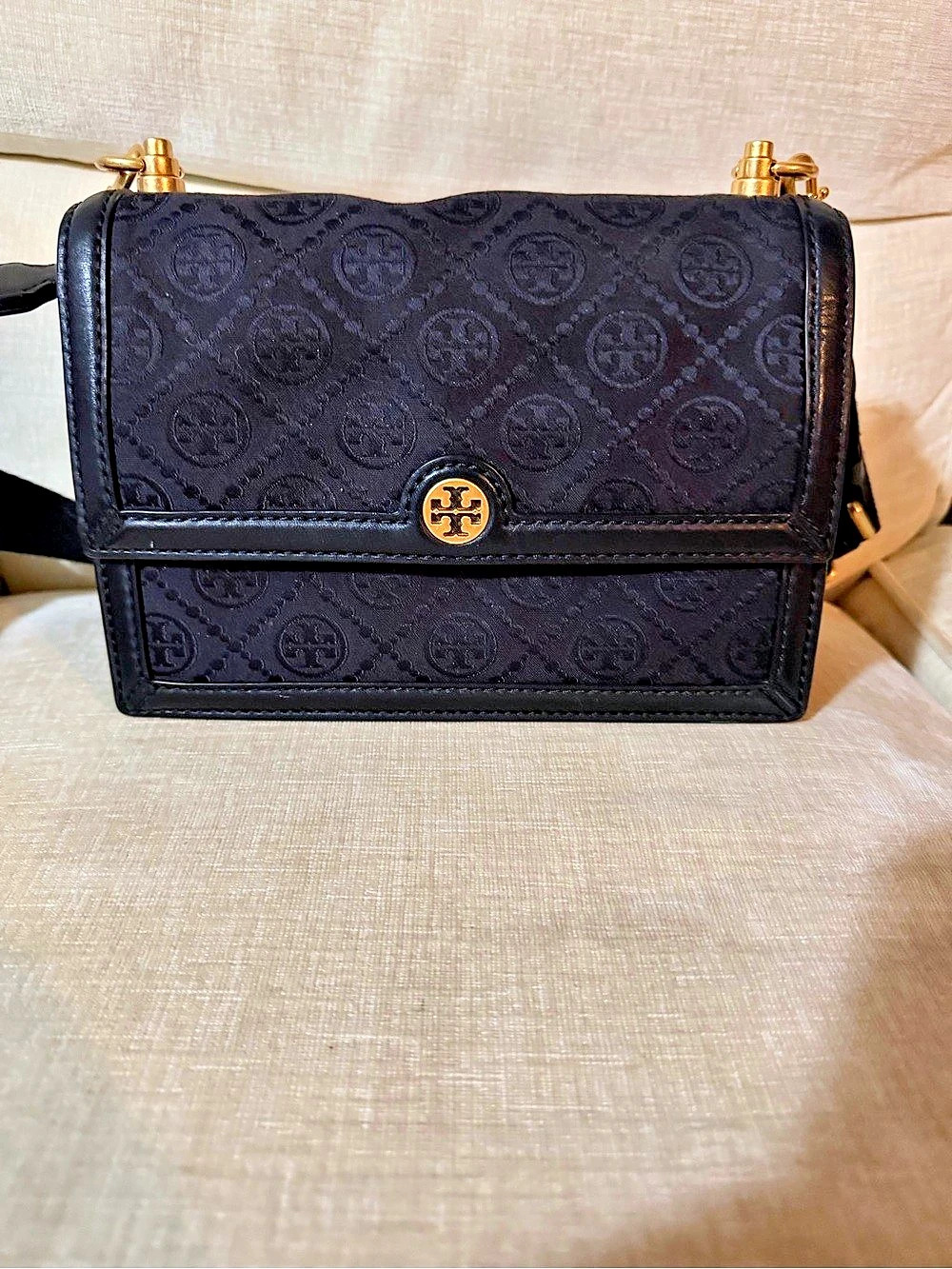 Tory Burch T Monogram Jacquard Shoulder Bag Black